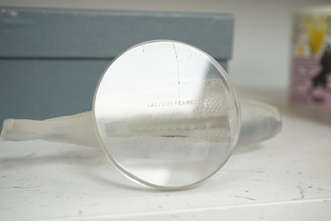 A Lalique glass perch fish car mascot, with original box, 17cm wide